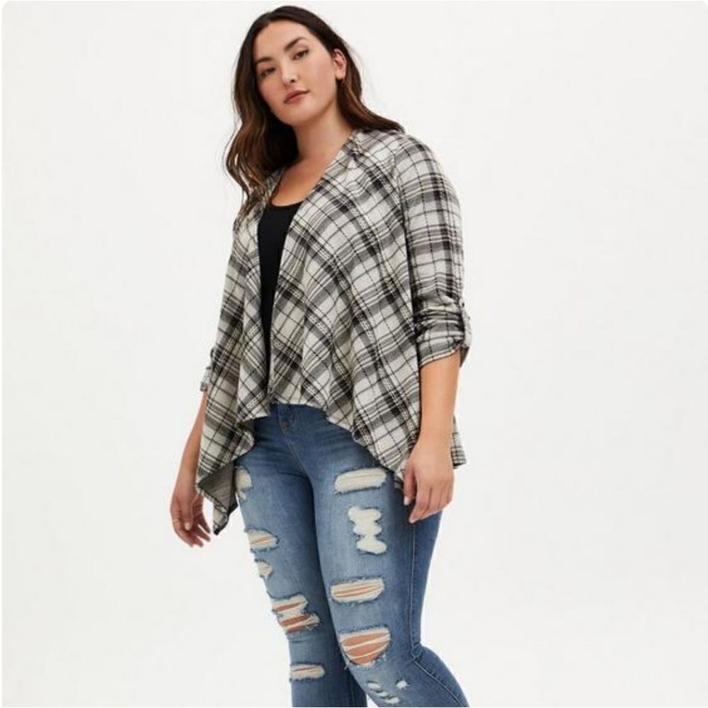 Torrid Drape Front Plaid Jacket